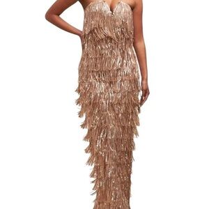 Elegant Rose Gold/Champagne Fringe Evening Gown